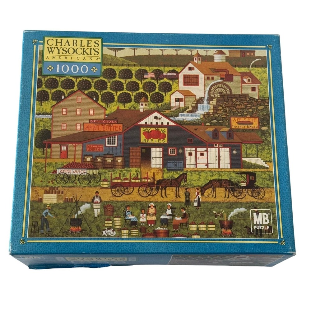 Charles Wysocki 1000 Piece Puzzle MB Apple Butter Makers Folk Art Rare Missing 1